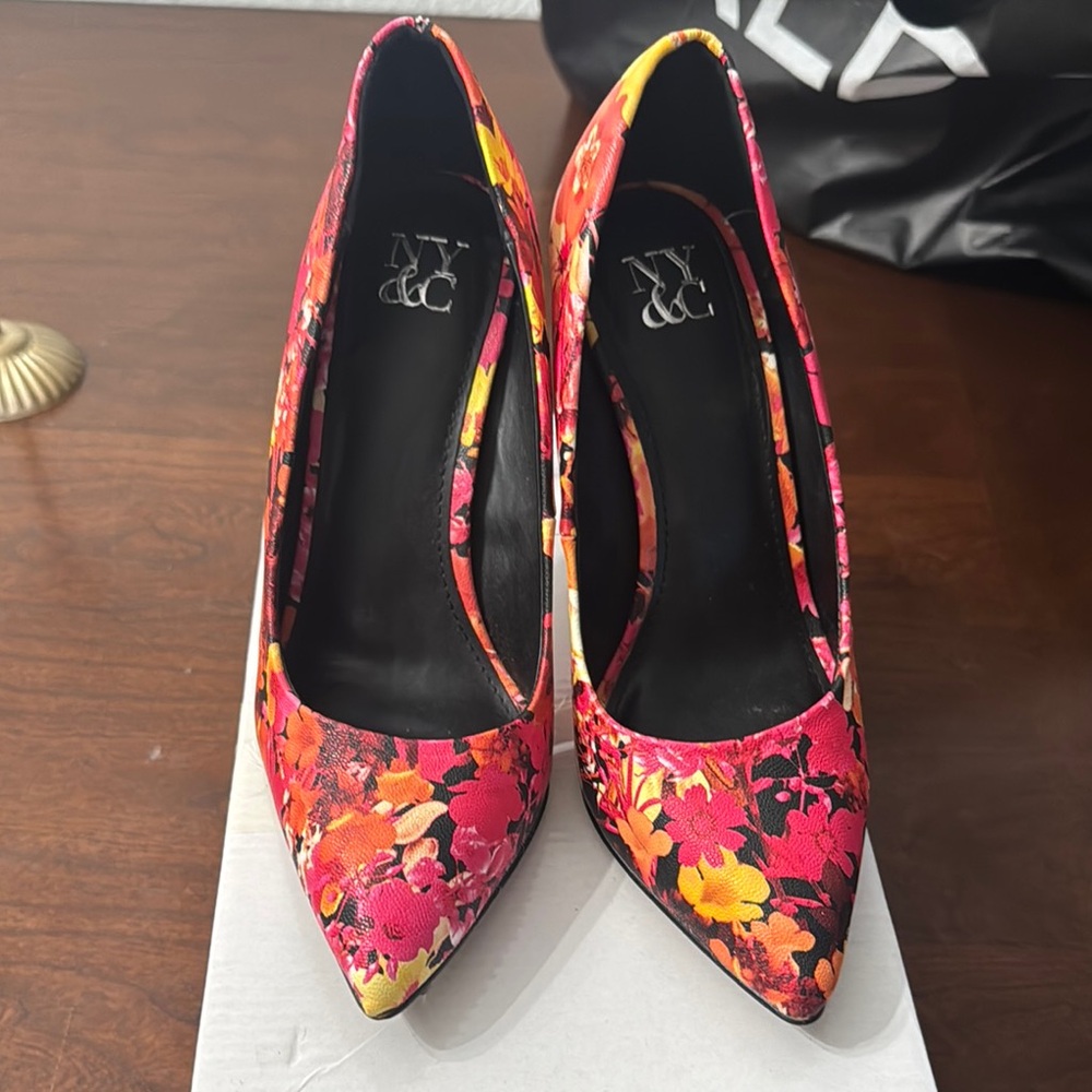 New York & Company Women's Floral Heels - Red and Yellow